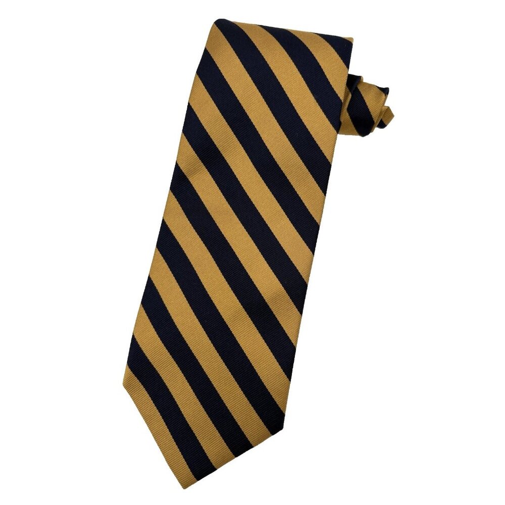 Brooks Brothers Necktie REPP 100% Silk Makers Yellow Blue Striped Designer  EUC